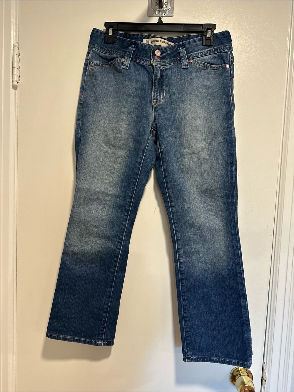 Vintage 90s GAP Low Rise Cropped Sz:4 Dark Wash Capri Stretch Faded Jeans.